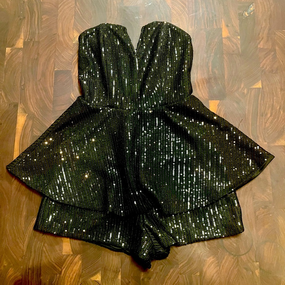 Mini black sequined strapless Romper size Small